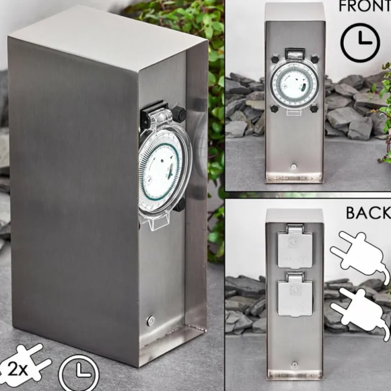 Abilene Prises électriques d'extérieur Acier inoxydable, Gris