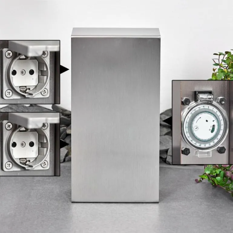 Abilene Prises électriques d'extérieur Acier inoxydable, Gris