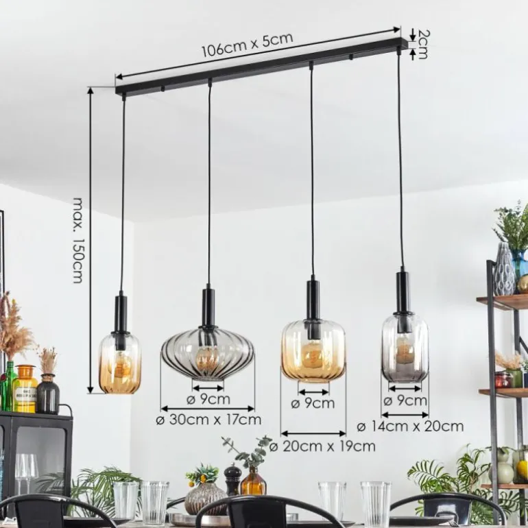 Alcofra Suspension Noir, 4 lumières