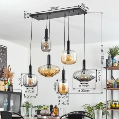 Alcofra Suspension Noir, 6 lumières