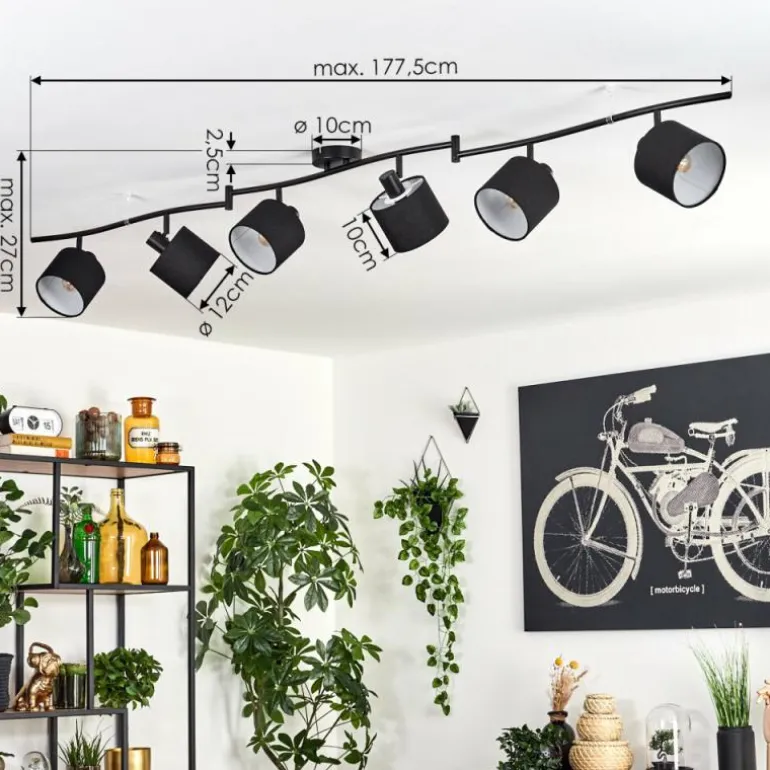 Alsen Plafonnier Noir, 6 lumières