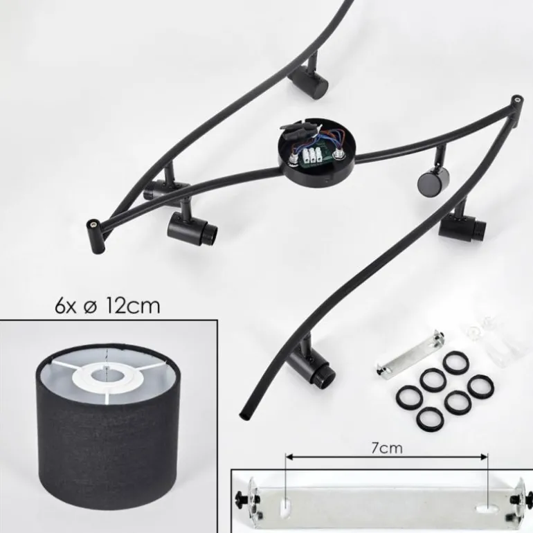 Alsen Plafonnier Noir, 6 lumières