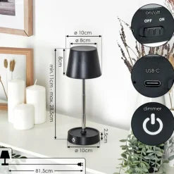 Amien Lampe de table d'extérieur, Lampe à poser LED Noir, Argenté, 1 lumière