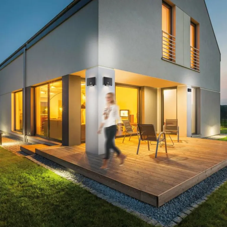 AMIN Applique murale Luminaires Leuchten Direkt LED Noir, 2 lumières, Détecteur de mouvement