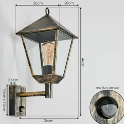 Anfei Lampe murale d´extérieur Or, Noir, 1 lumière, Détecteur de mouvement