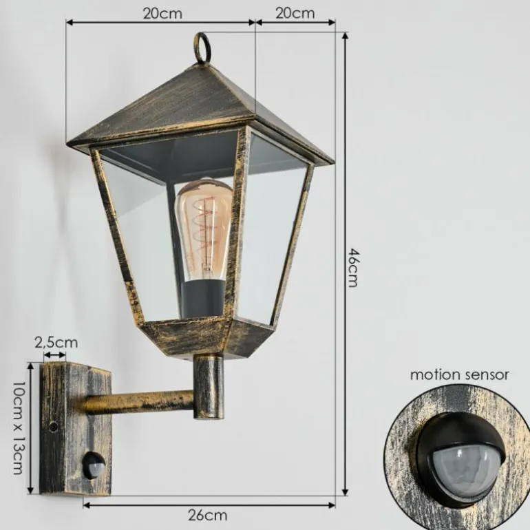 Anfei Lampe murale d´extérieur Or, Noir, 1 lumière, Détecteur de mouvement