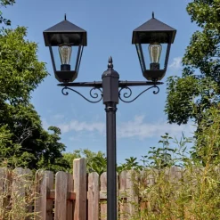Anfei Luminaire extérieur, Réverbère, Eclairage de chemin Noir, 2 lumières