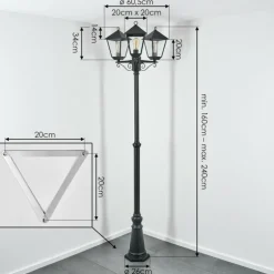 Anfei Luminaire extérieur, Réverbère, Eclairage de chemin Noir, 3 lumières
