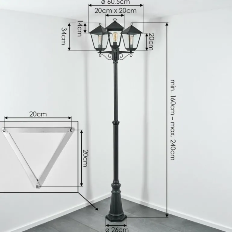 Anfei Luminaire extérieur, Réverbère, Eclairage de chemin Noir, 3 lumières