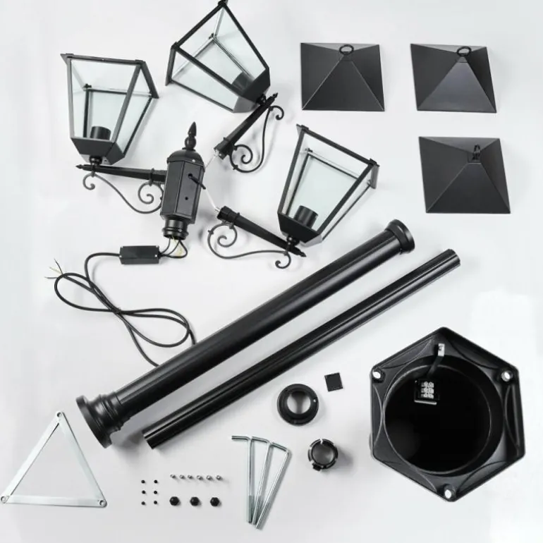 Anfei Luminaire extérieur, Réverbère, Eclairage de chemin Noir, 3 lumières