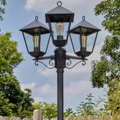 Anfei Luminaire extérieur, Réverbère, Eclairage de chemin Noir, 3 lumières