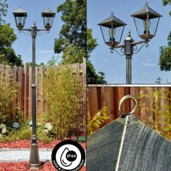 Anfei Luminaire extérieur, Réverbère, Eclairage de chemin Or, Noir, 2 lumières