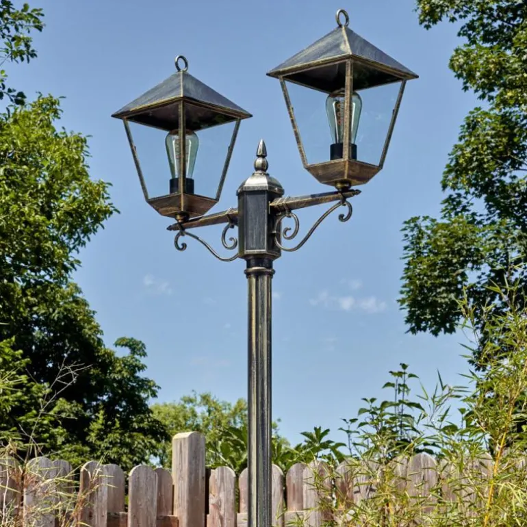 Anfei Luminaire extérieur, Réverbère, Eclairage de chemin Or, Noir, 2 lumières