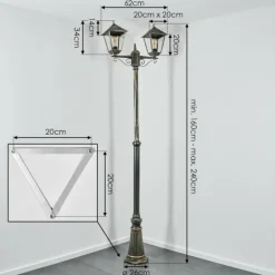 Anfei Luminaire extérieur, Réverbère, Eclairage de chemin Or, Noir, 2 lumières