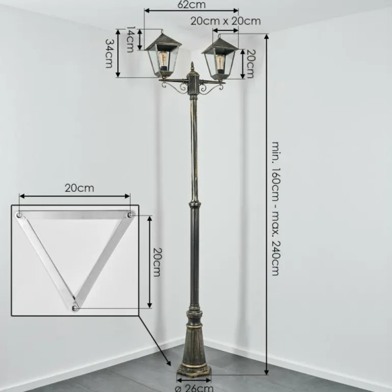 Anfei Luminaire extérieur, Réverbère, Eclairage de chemin Or, Noir, 2 lumières