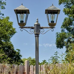 Anfei Luminaire extérieur, Réverbère, Eclairage de chemin Or, Noir, 2 lumières