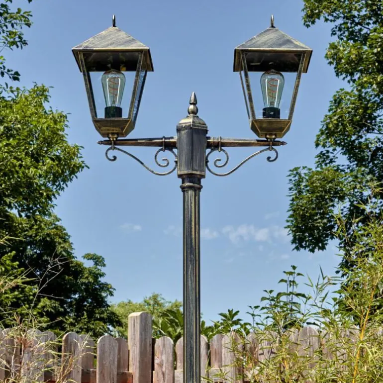 Anfei Luminaire extérieur, Réverbère, Eclairage de chemin Or, Noir, 2 lumières