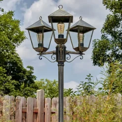 Anfei Luminaire extérieur, Réverbère, Eclairage de chemin Or, Noir, 3 lumières