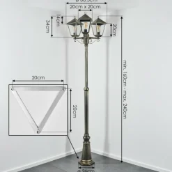 Anfei Luminaire extérieur, Réverbère, Eclairage de chemin Or, Noir, 3 lumières