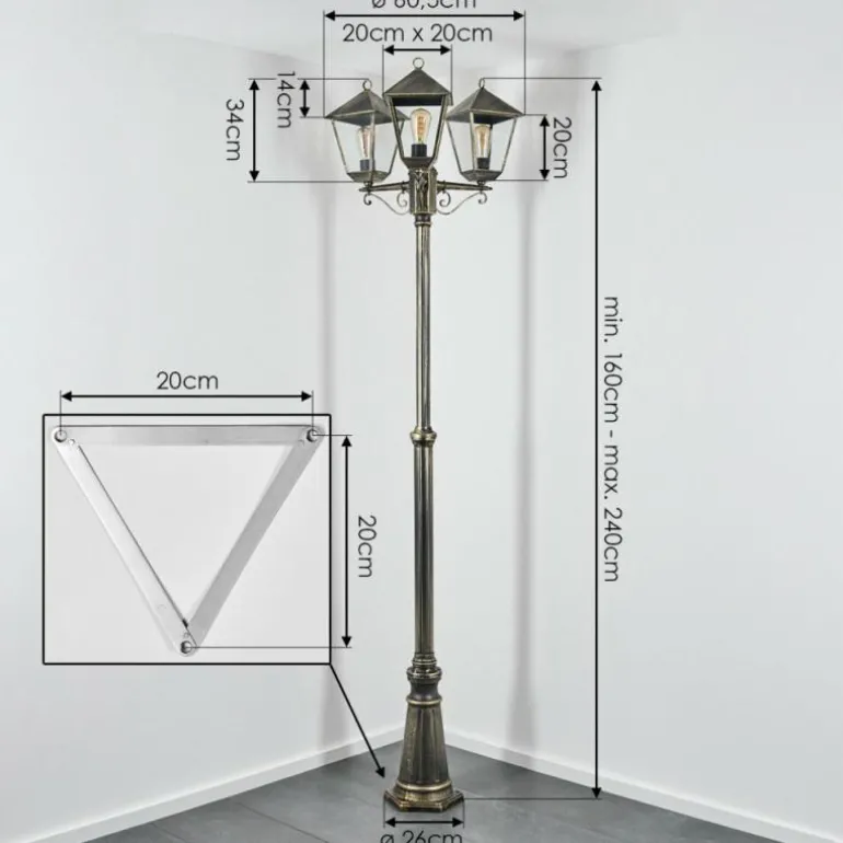 Anfei Luminaire extérieur, Réverbère, Eclairage de chemin Or, Noir, 3 lumières