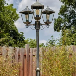 Anfei Luminaire extérieur, Réverbère, Eclairage de chemin Or, Noir, 3 lumières