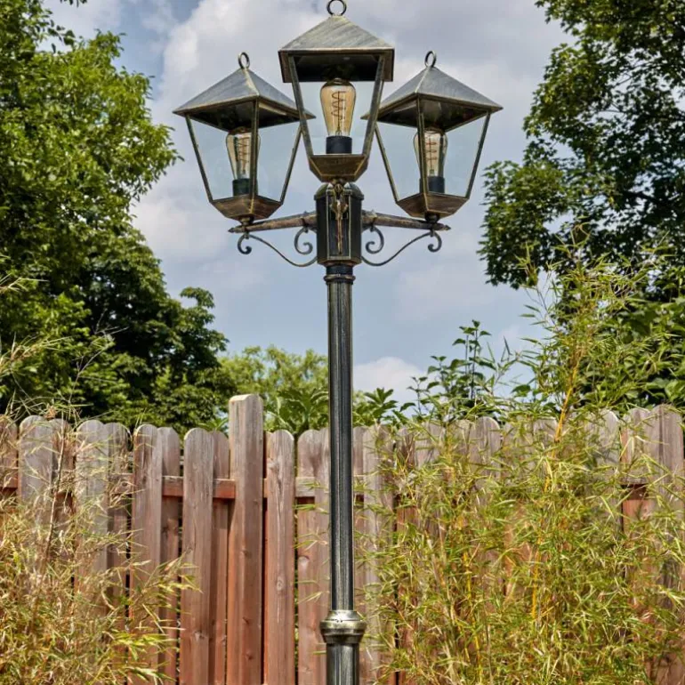 Anfei Luminaire extérieur, Réverbère, Eclairage de chemin Or, Noir, 3 lumières