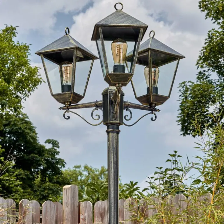 Anfei Luminaire extérieur, Réverbère, Eclairage de chemin Or, Noir, 3 lumières