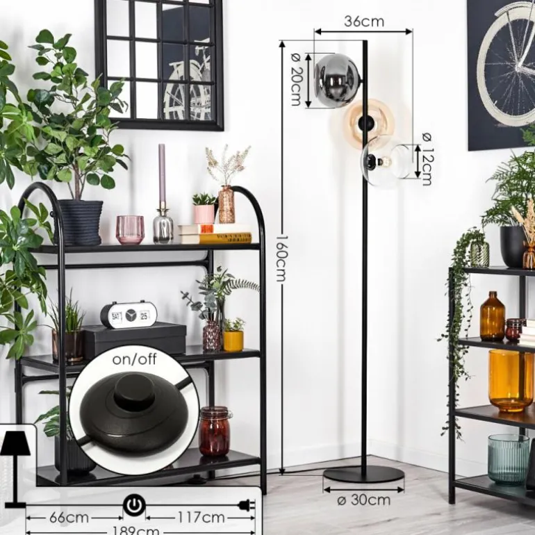 Apedo Lampadaire Ambre, Clair, Fumé, 3 lumières