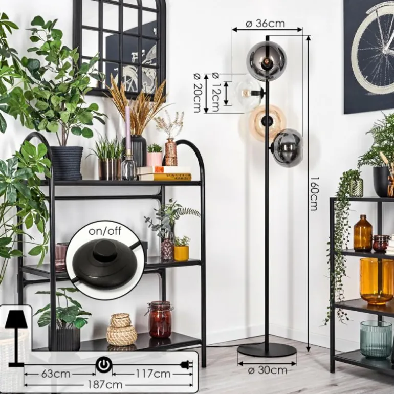 Apedo Lampadaire Ambre, Clair, Fumé, 4 lumières