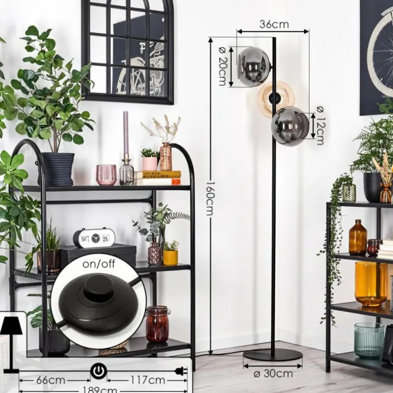 Apedo Lampadaire Ambre, Fumé, 3 lumières