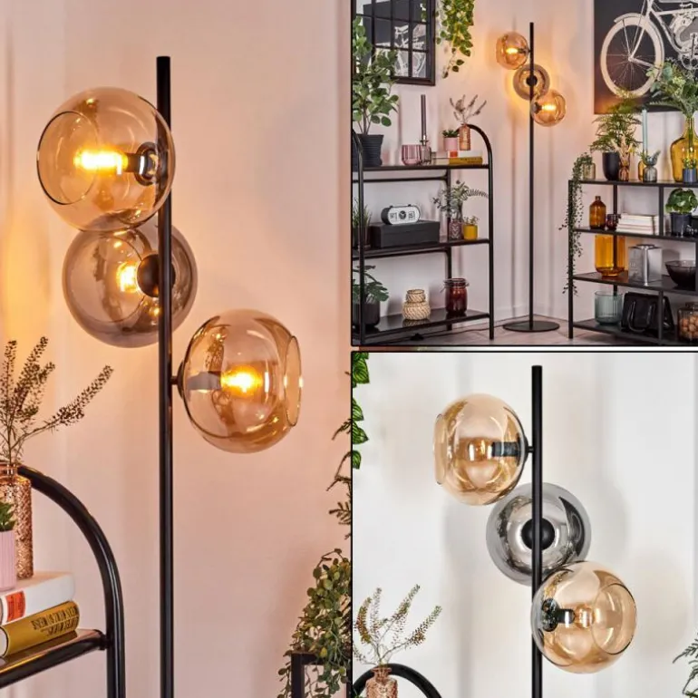 Apedo Lampadaire Ambre, Fumé, 3 lumières