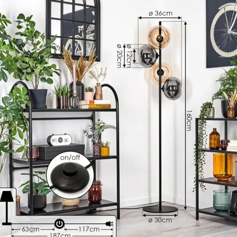 Apedo Lampadaire Ambre, Fumé, 4 lumières