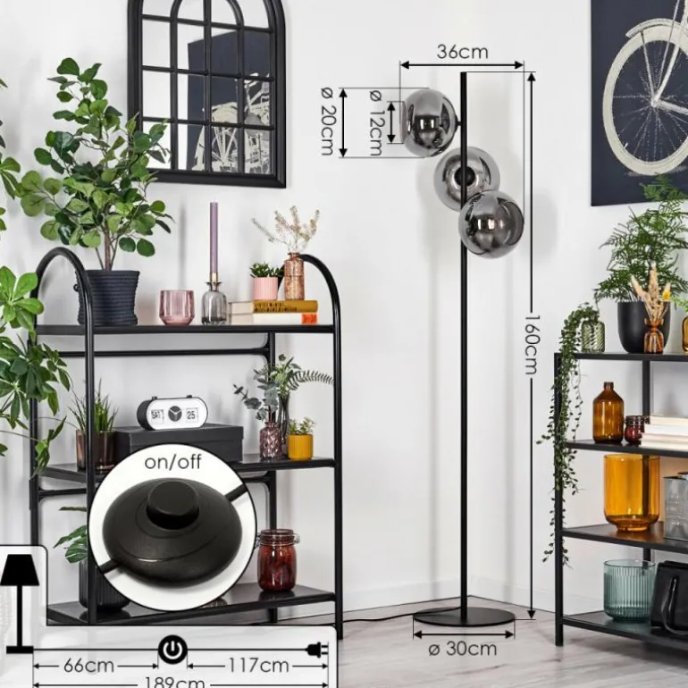 Apedo Lampadaire Fumé, 3 lumières