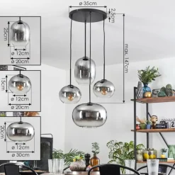 Apedo Suspension, Boule lumineuse, Suspension Clair, Fumé, 4 lumières