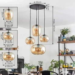 Apedo Suspension, Boule lumineuse, Suspension Ambre, 4 lumières