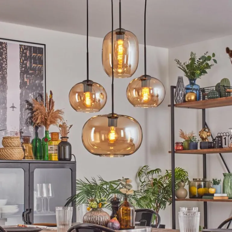 Apedo Suspension, Boule lumineuse, Suspension Ambre, 4 lumières