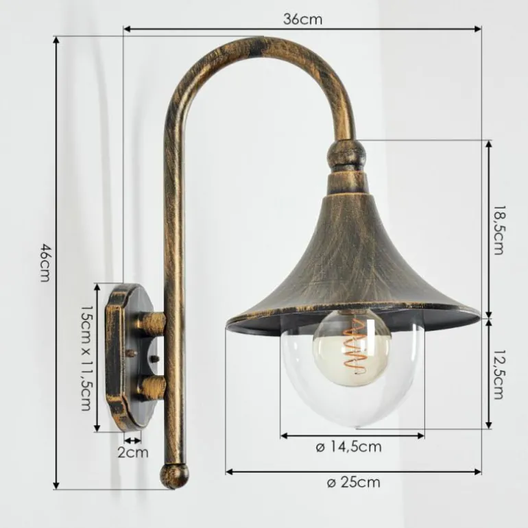 Applique extérieure Elgin Noir doré, 1 lumière