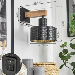 Applique murale Chabian Brun, Couleur bois, Noir, 1 lumière