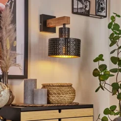 Applique murale Chabian Brun, Couleur bois, Noir, 1 lumière