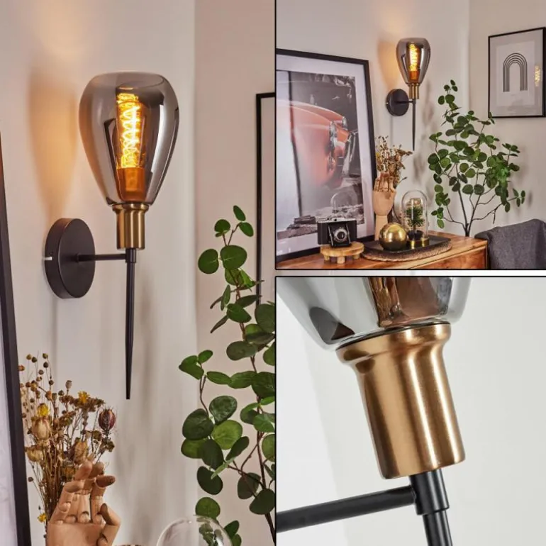 Applique murale Lincura Laiton, Noir, 1 lumière