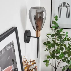 Applique murale Lincura Laiton, Noir, 1 lumière