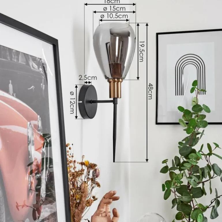 Applique murale Lincura Laiton, Noir, 1 lumière