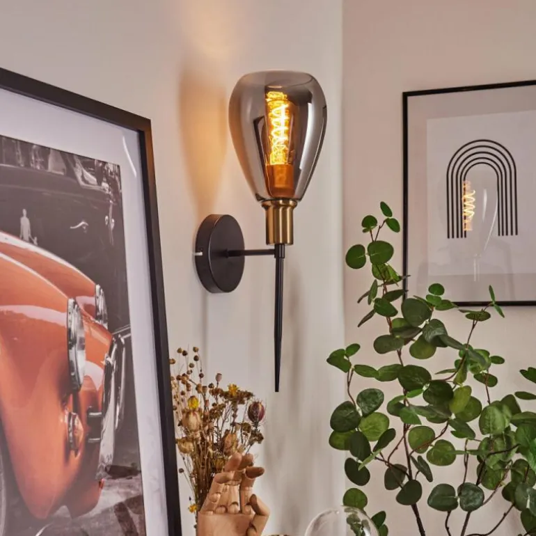 Applique murale Lincura Laiton, Noir, 1 lumière