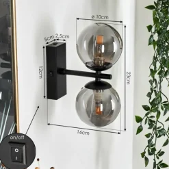 Applique murale Remaisnil Noir, 2 lumières