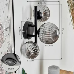 Applique murale - Verre 10, 12 cm Chehalis Fumé, 3 lumières