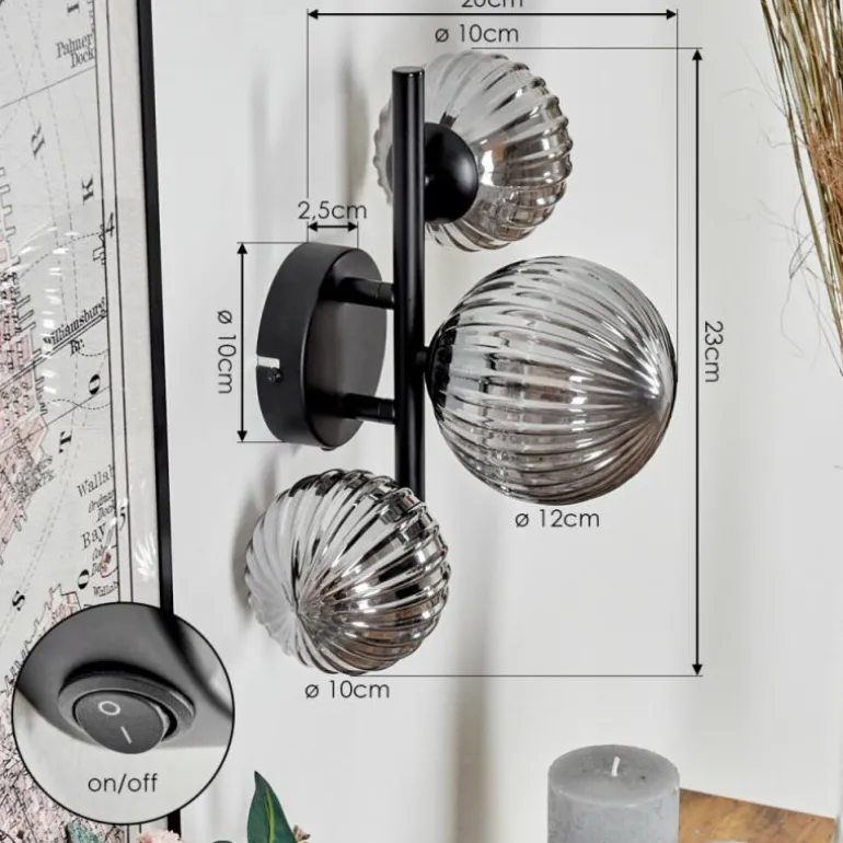 Applique murale - Verre 10, 12 cm Chehalis Fumé, 3 lumières