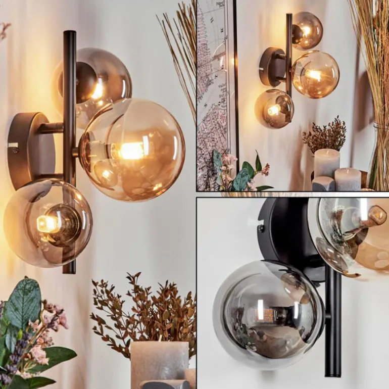 Applique murale - Verre 10, 12 cm Chehalis Ambre, Fumé, 3 lumières