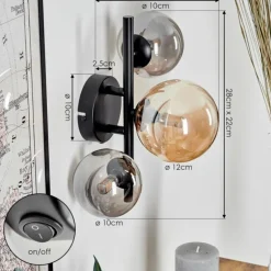 Applique murale - Verre 10, 12 cm Chehalis Ambre, Fumé, 3 lumières