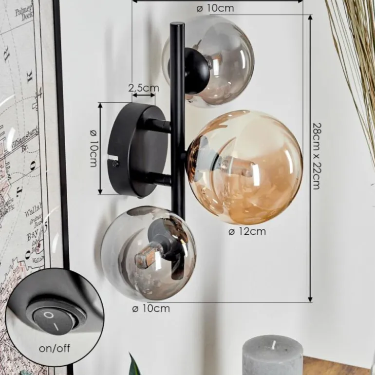 Applique murale - Verre 10, 12 cm Chehalis Ambre, Fumé, 3 lumières