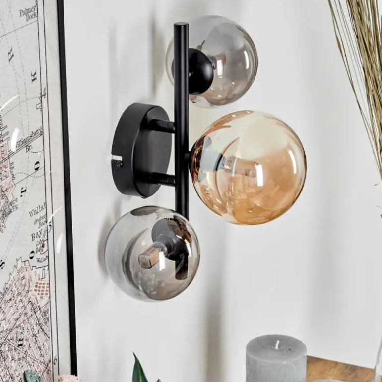 Applique murale - Verre 10, 12 cm Chehalis Ambre, Fumé, 3 lumières